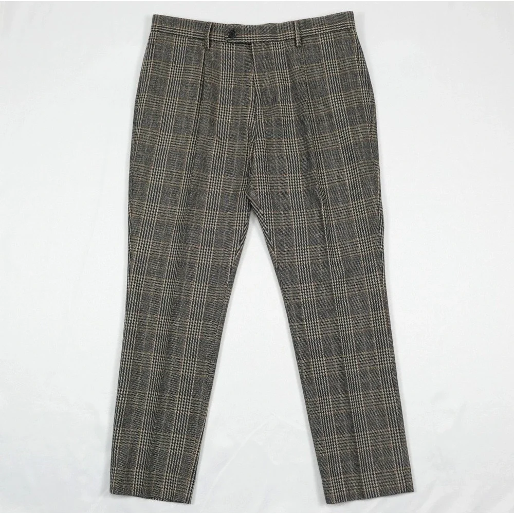Banana Republic Mens 36x30 Tailored Slim Fit Glen Plaid Wool Tweed Italian Pants